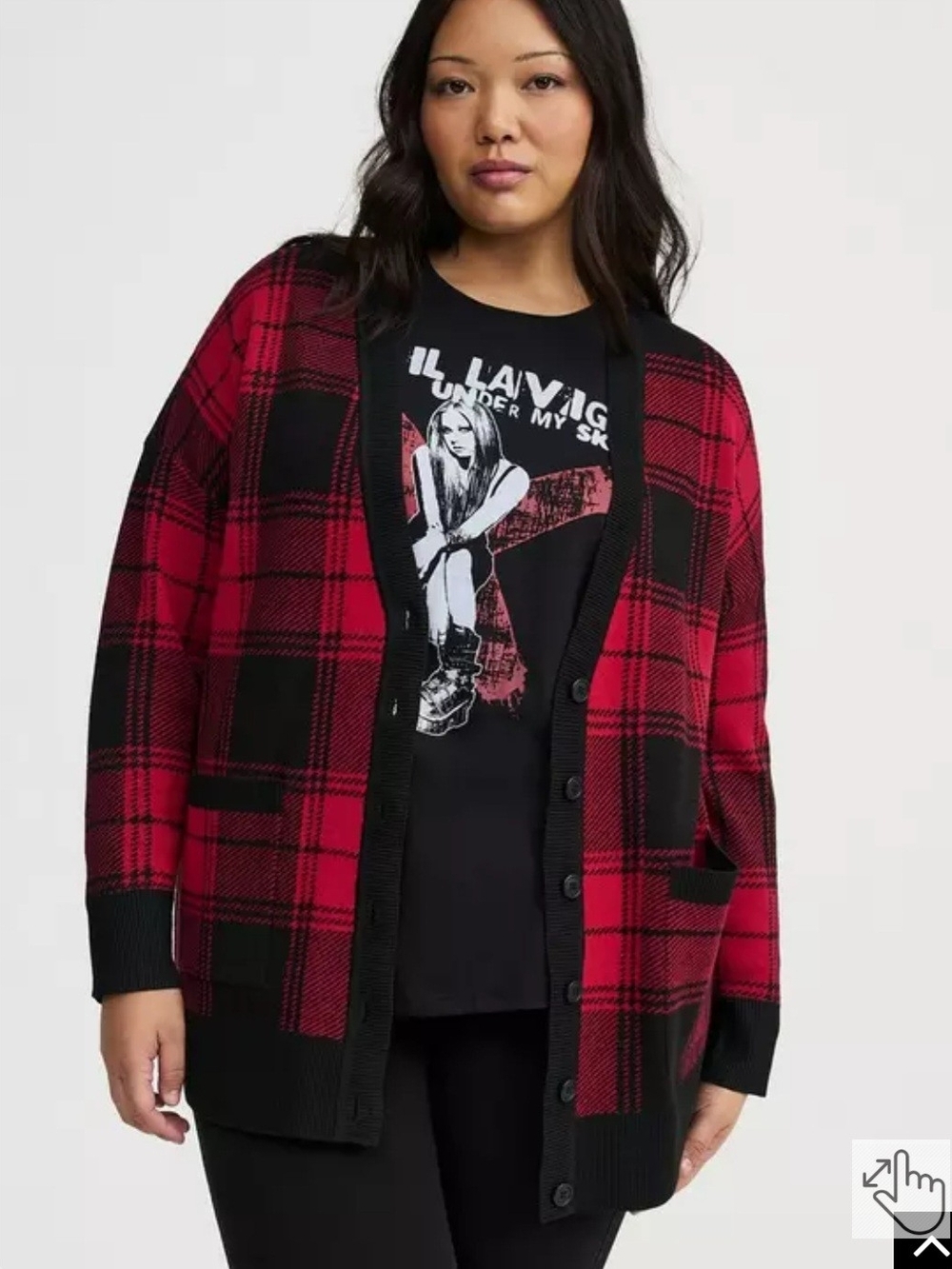 Torrid  Sz 1 Red and Black Plaid Button-Up Cardigan